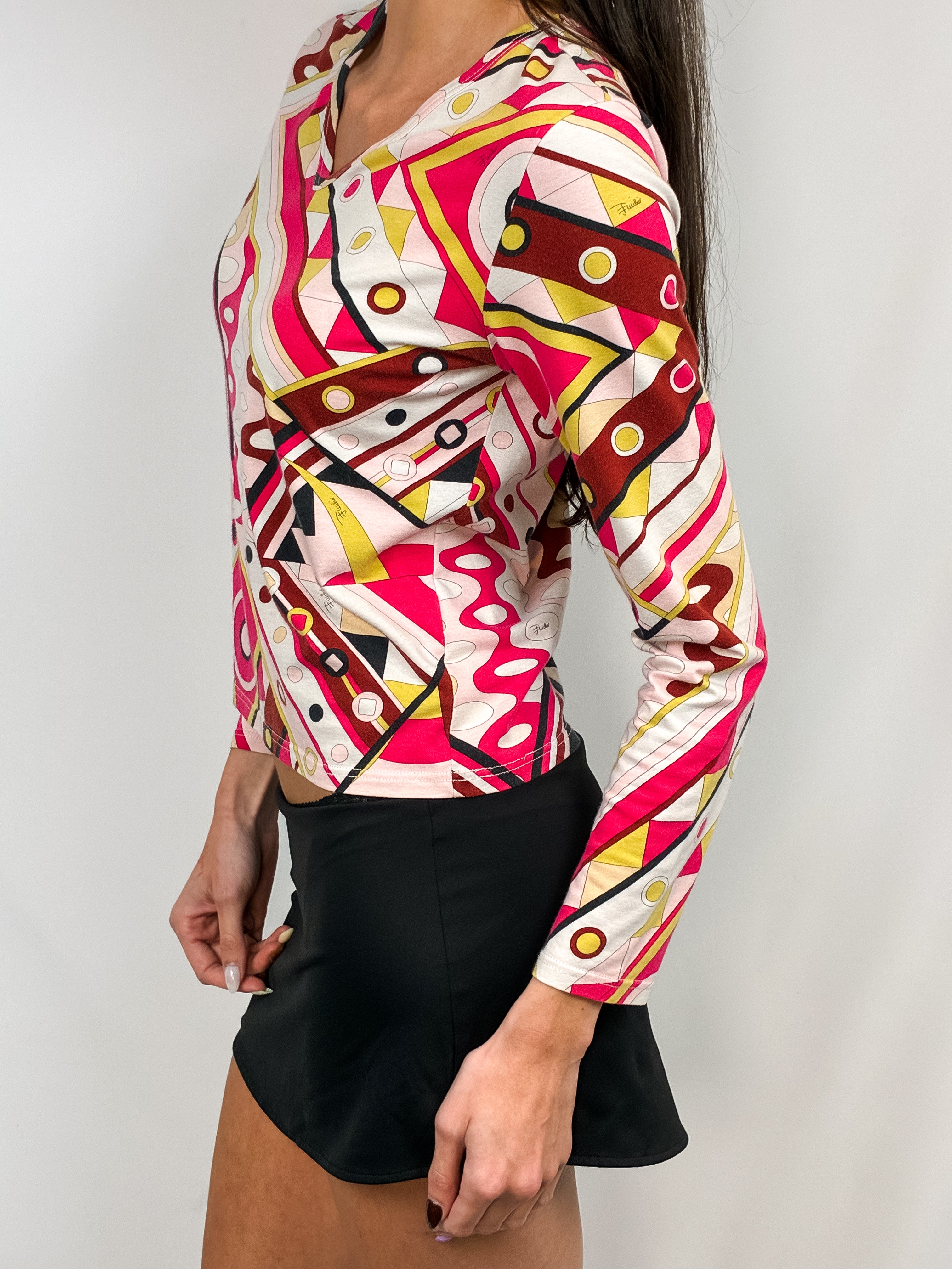 Emilio Pucci Red Abstract Print Long Sleeve Top – M