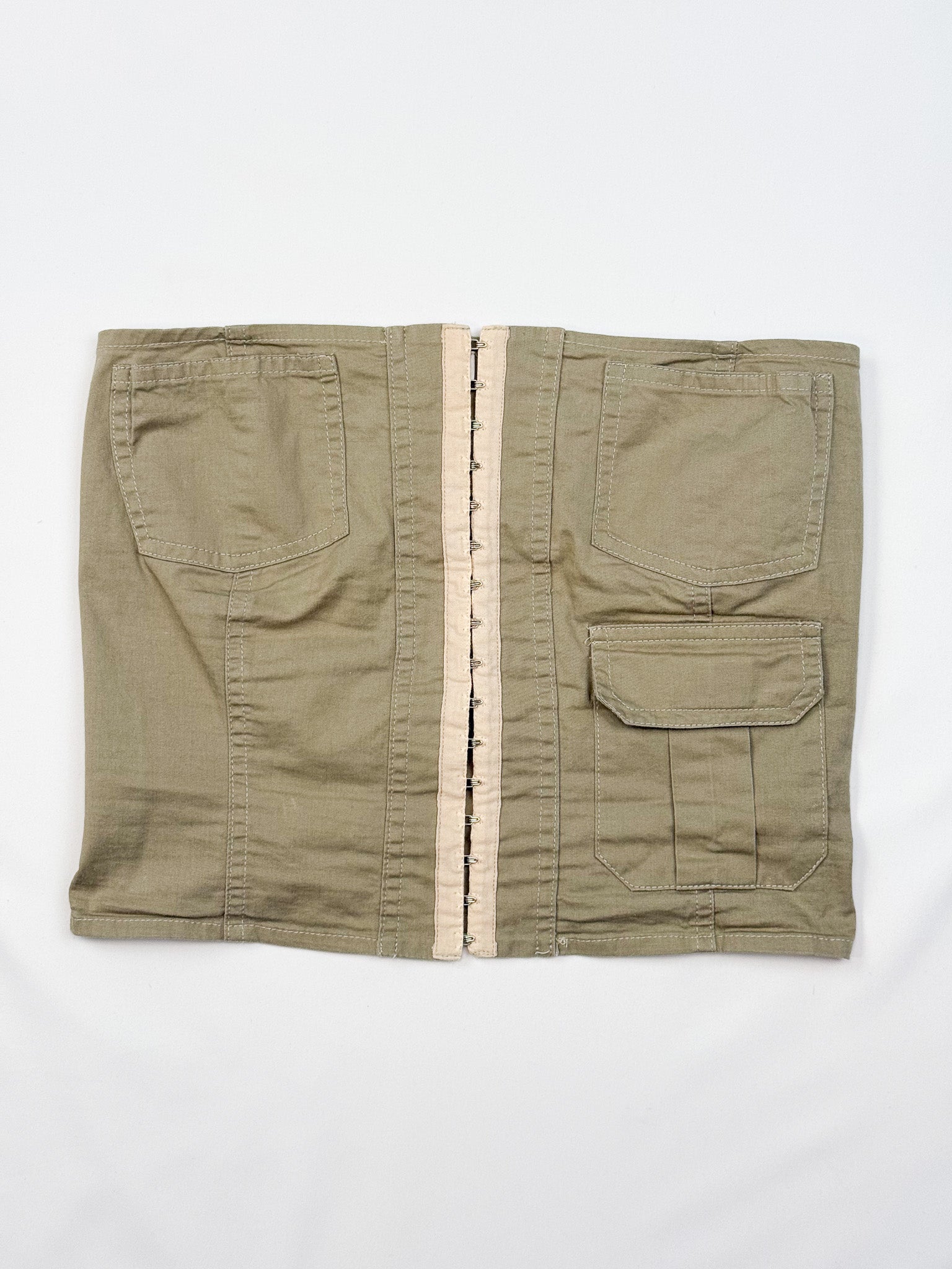 Miss Money Money 2000s Khaki Cargo Corset Tube Top - XS/S