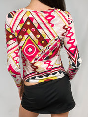 Emilio Pucci Red Abstract Print Long Sleeve Top – M