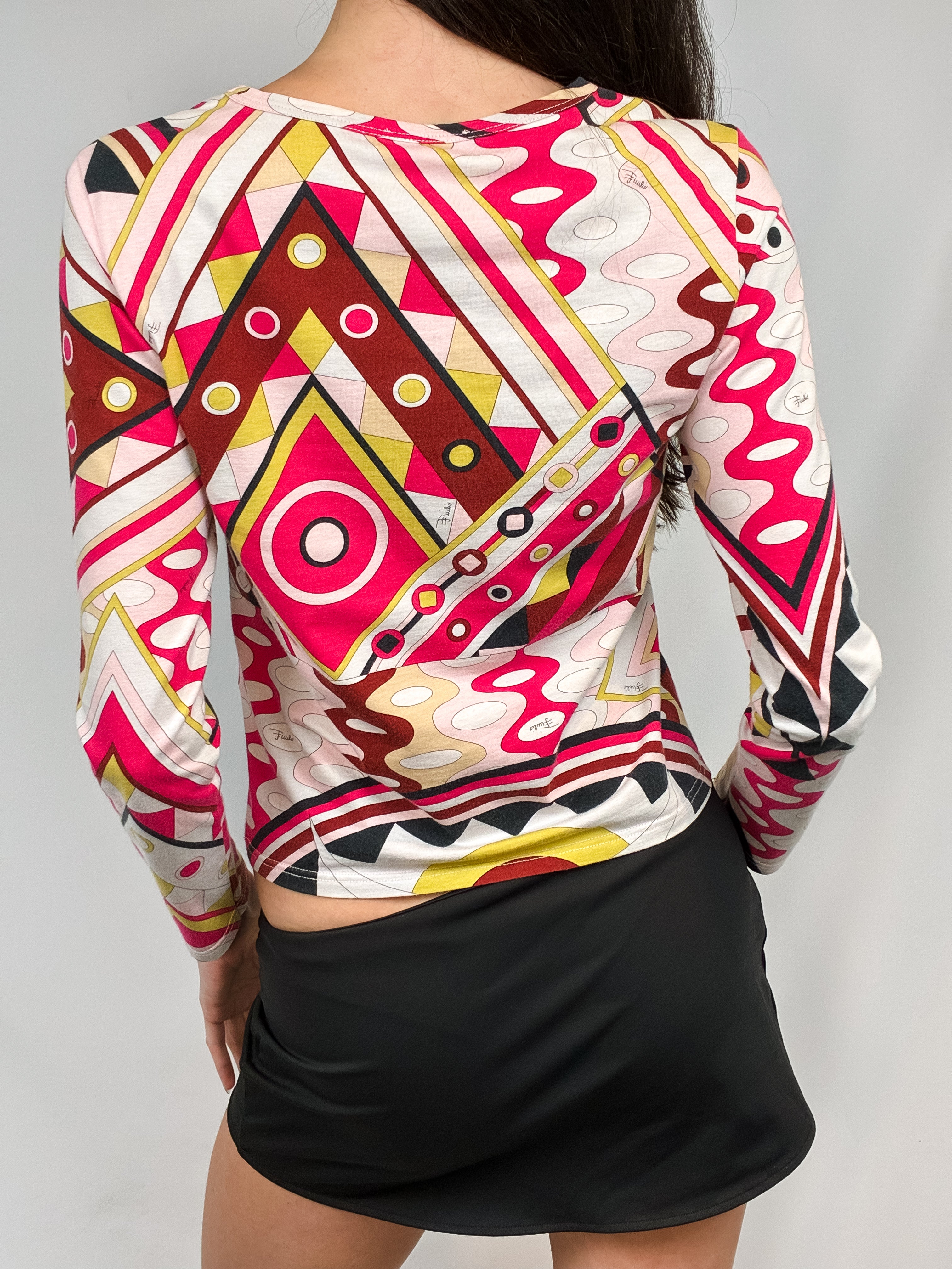 Emilio Pucci Red Abstract Print Long Sleeve Top – M