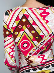 Emilio Pucci Red Abstract Print Long Sleeve Top – M