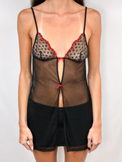La Perla Occhi Verdi 2000s Black Mesh Rose Embroidered Babydoll - XS/S