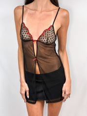 La Perla Occhi Verdi 2000s Black Mesh Rose Embroidered Babydoll - XS/S