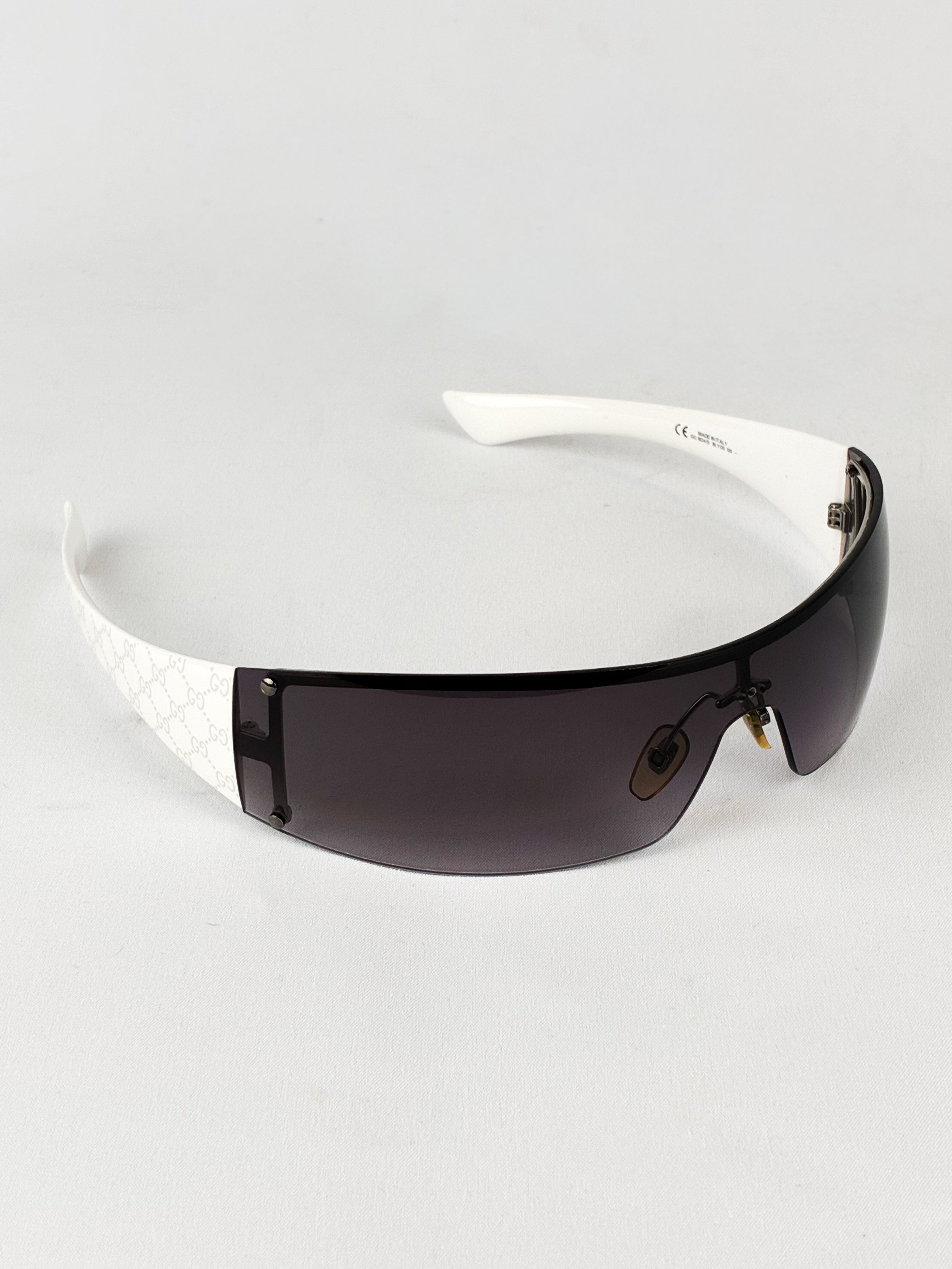 Gucci 2000s White GG Monogram Shield Sunglasses