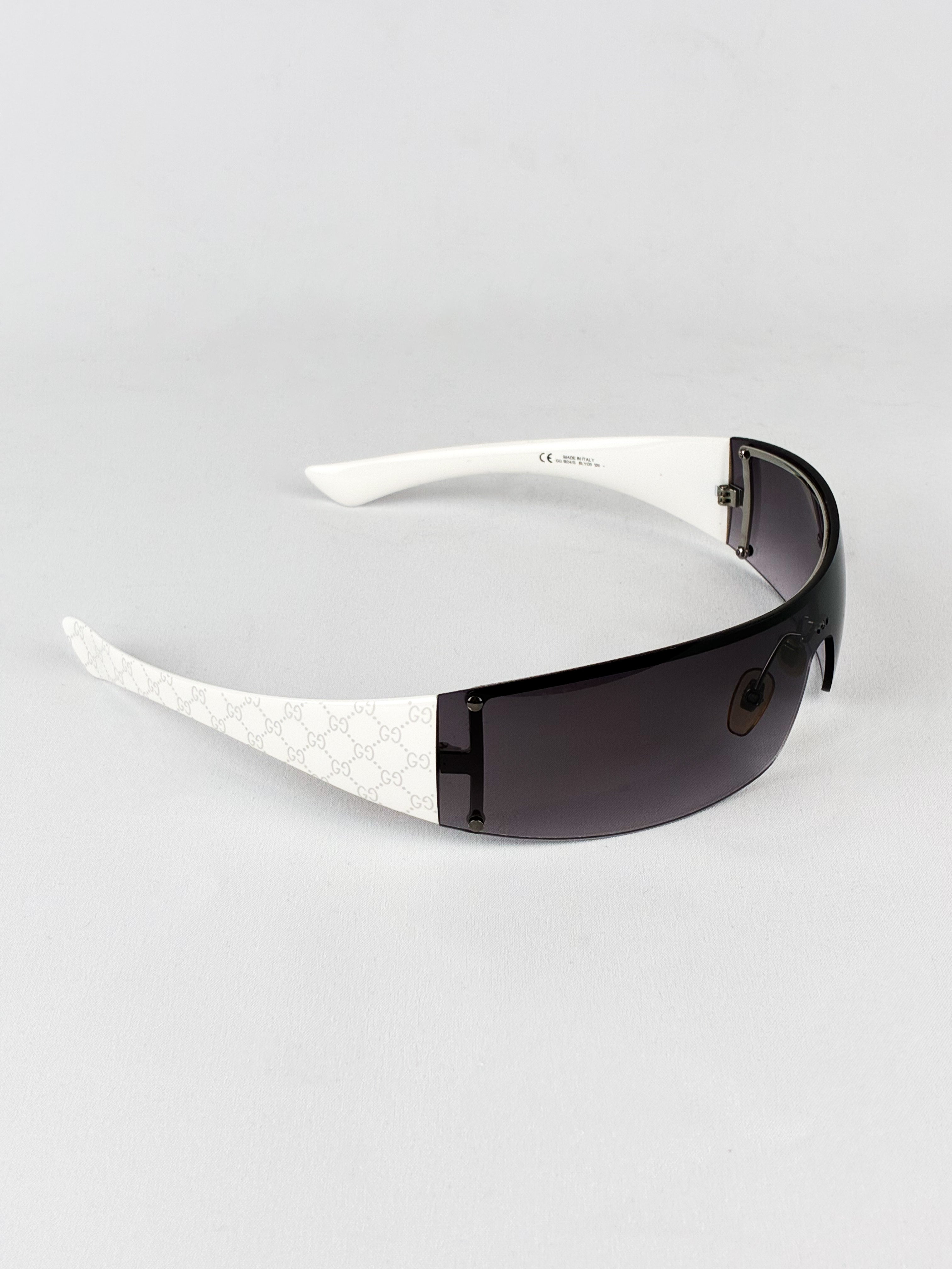 Gucci 2000s White GG Monogram Shield Sunglasses