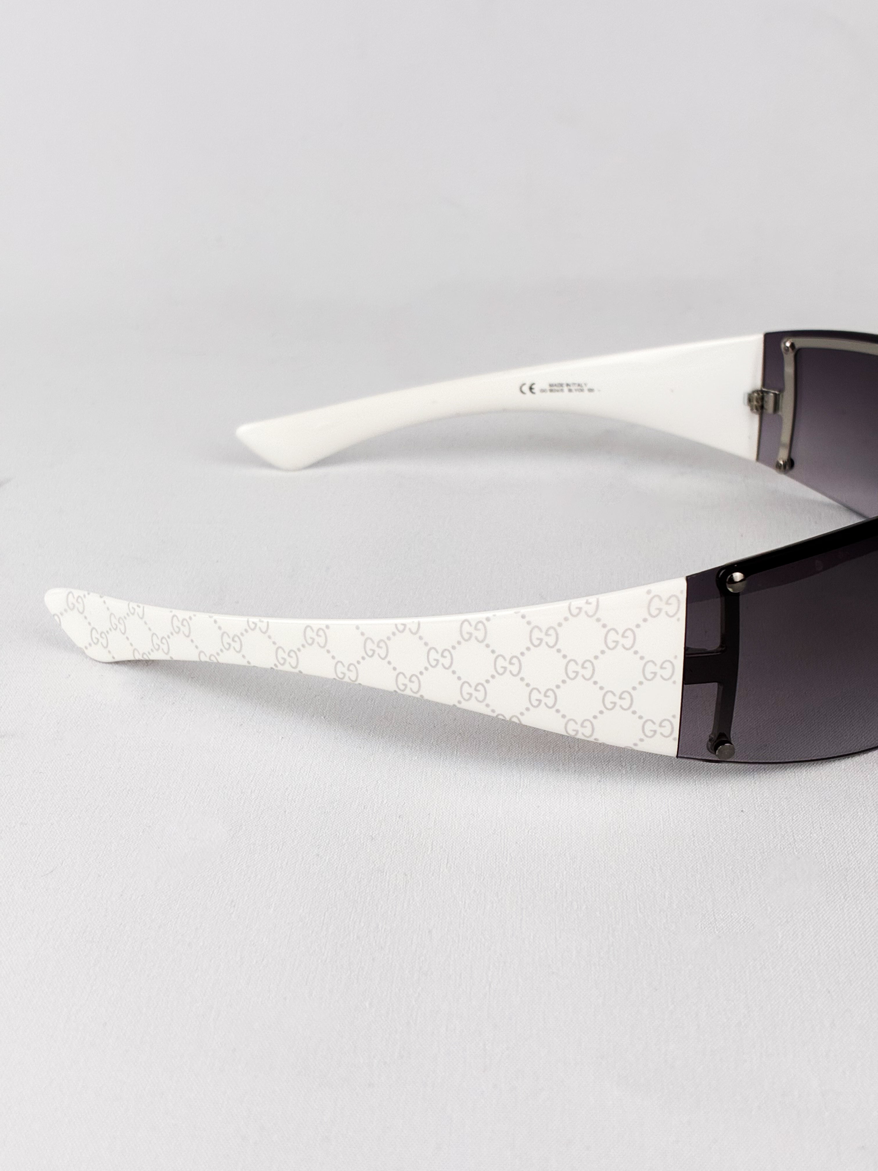 Gucci 2000s White GG Monogram Shield Sunglasses