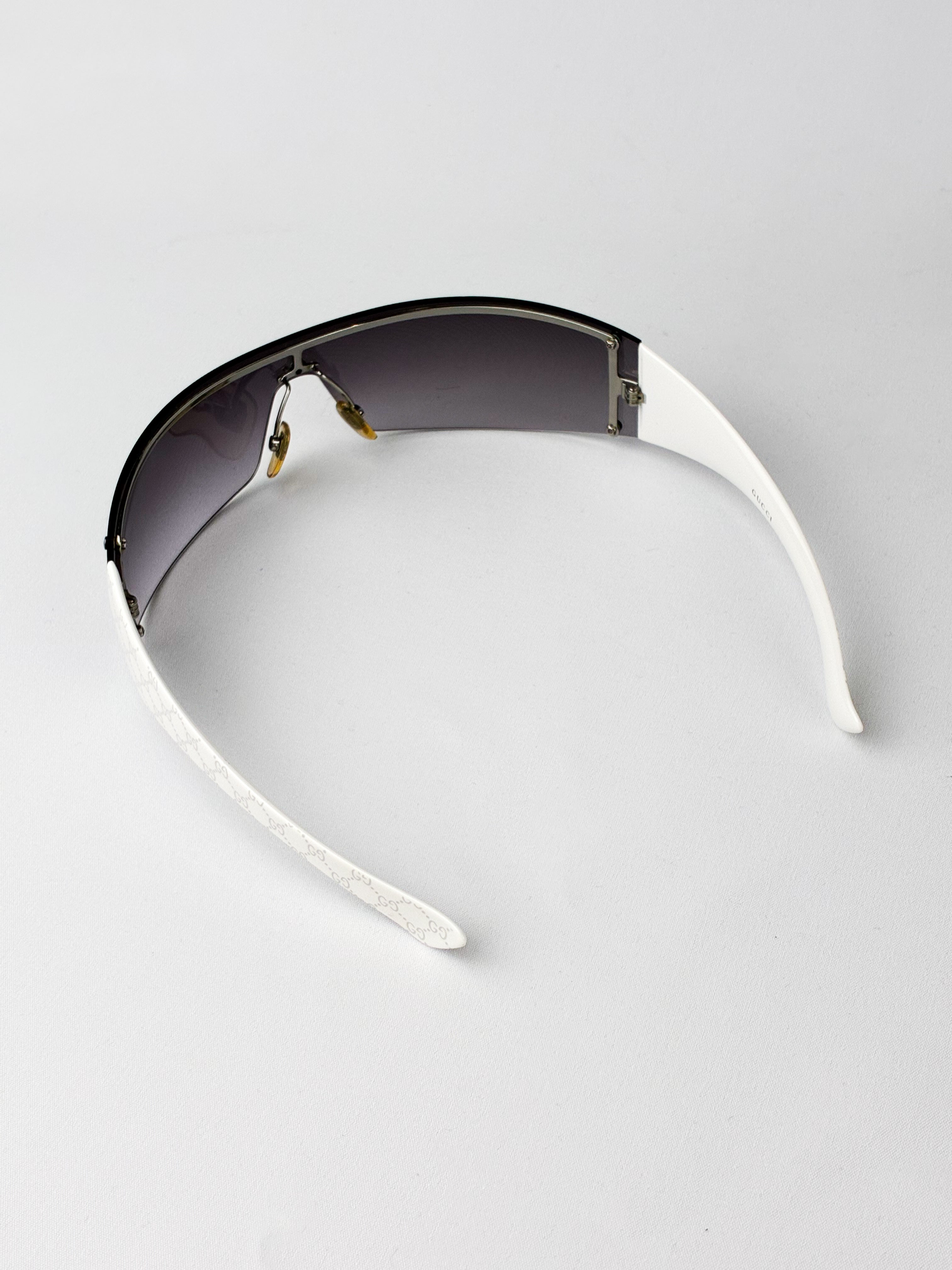 Gucci 2000s White GG Monogram Shield Sunglasses