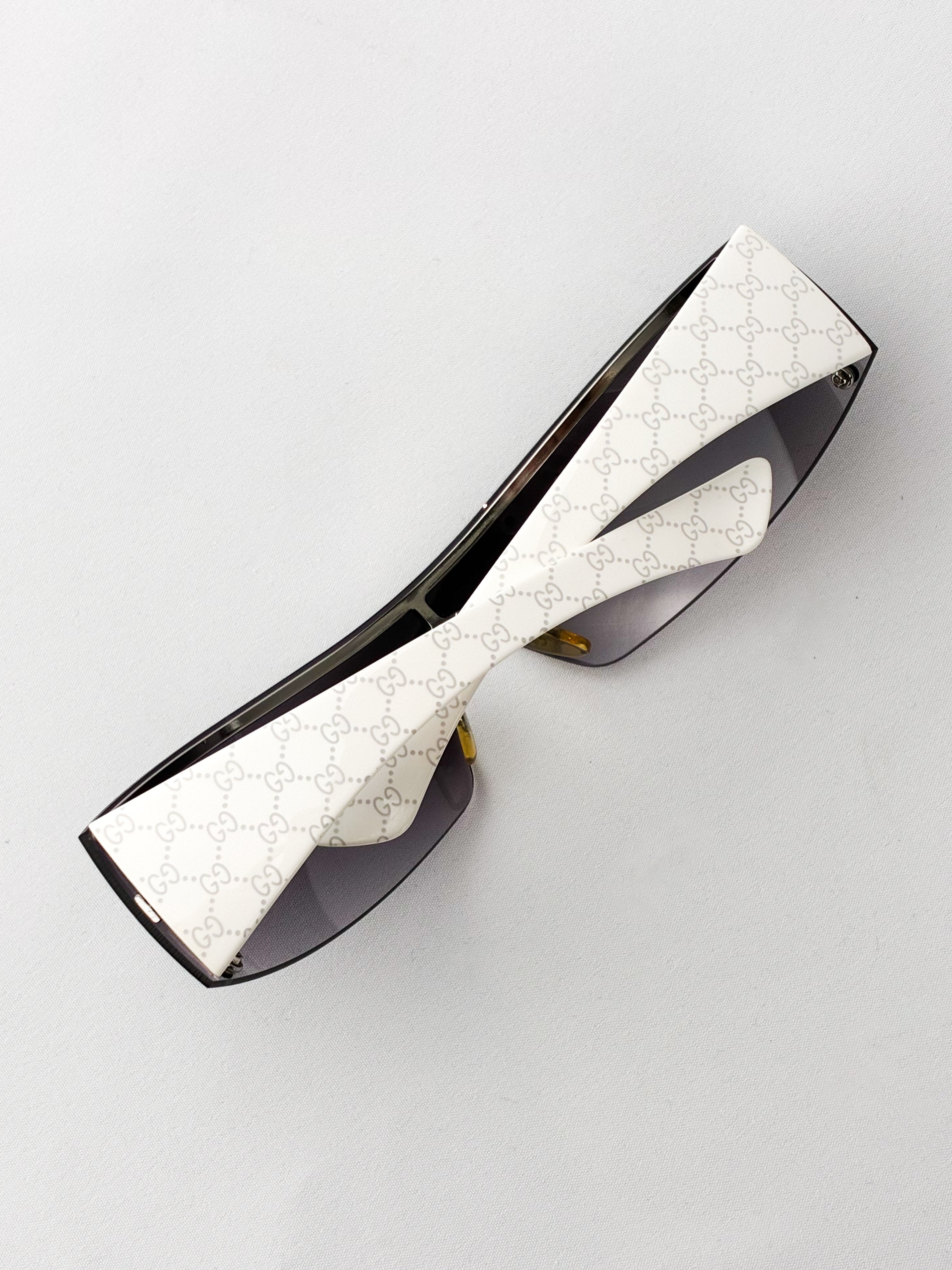 Gucci 2000s White GG Monogram Shield Sunglasses