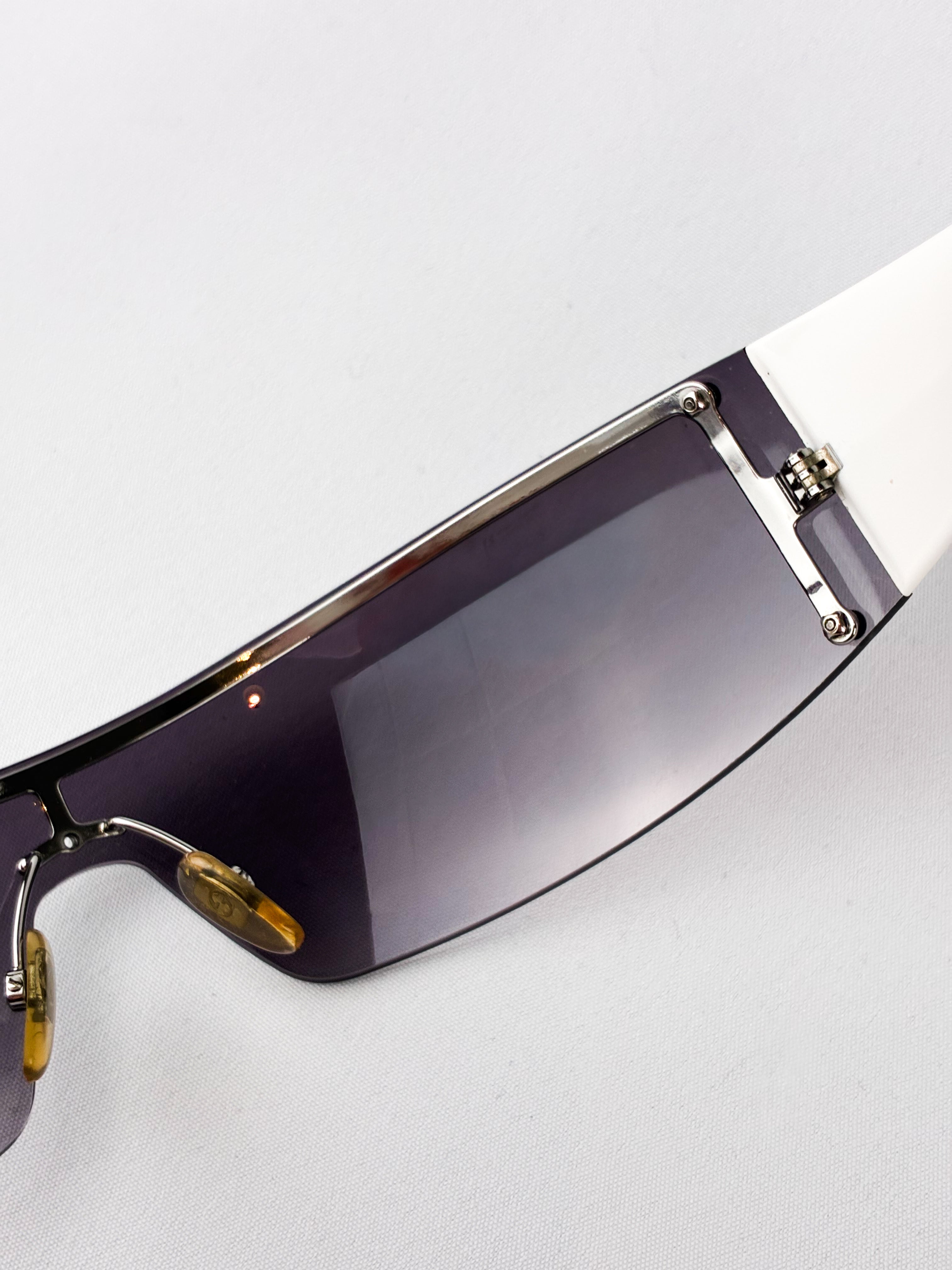 Gucci 2000s White GG Monogram Shield Sunglasses