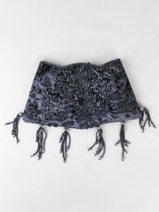 2000s Gunmetal Beaded Satin Tassel Evening Clutch