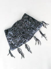 2000s Gunmetal Beaded Satin Tassel Evening Clutch