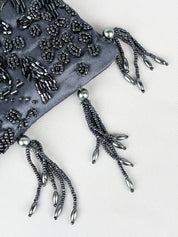2000s Gunmetal Beaded Satin Tassel Evening Clutch