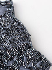 2000s Gunmetal Beaded Satin Tassel Evening Clutch