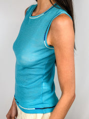 Missoni Sport 2000s Turquoise Contrast Stitch Wool Sleeveless Top - S/M