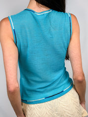 Missoni Sport 2000s Turquoise Contrast Stitch Wool Sleeveless Top - S/M