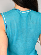 Missoni Sport 2000s Turquoise Contrast Stitch Wool Sleeveless Top - S/M