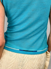 Missoni Sport 2000s Turquoise Contrast Stitch Wool Sleeveless Top - S/M