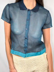 Gianfranco Ferré 2000s Teal Sheer Organza Blouse - S/M