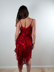 Giulia Valli 2000s Red Silk-Blend Beaded Midi Dress