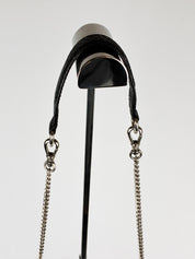 Mariella Burani 2000s Black Satin Leather Rosette Chain Shoulder Bag