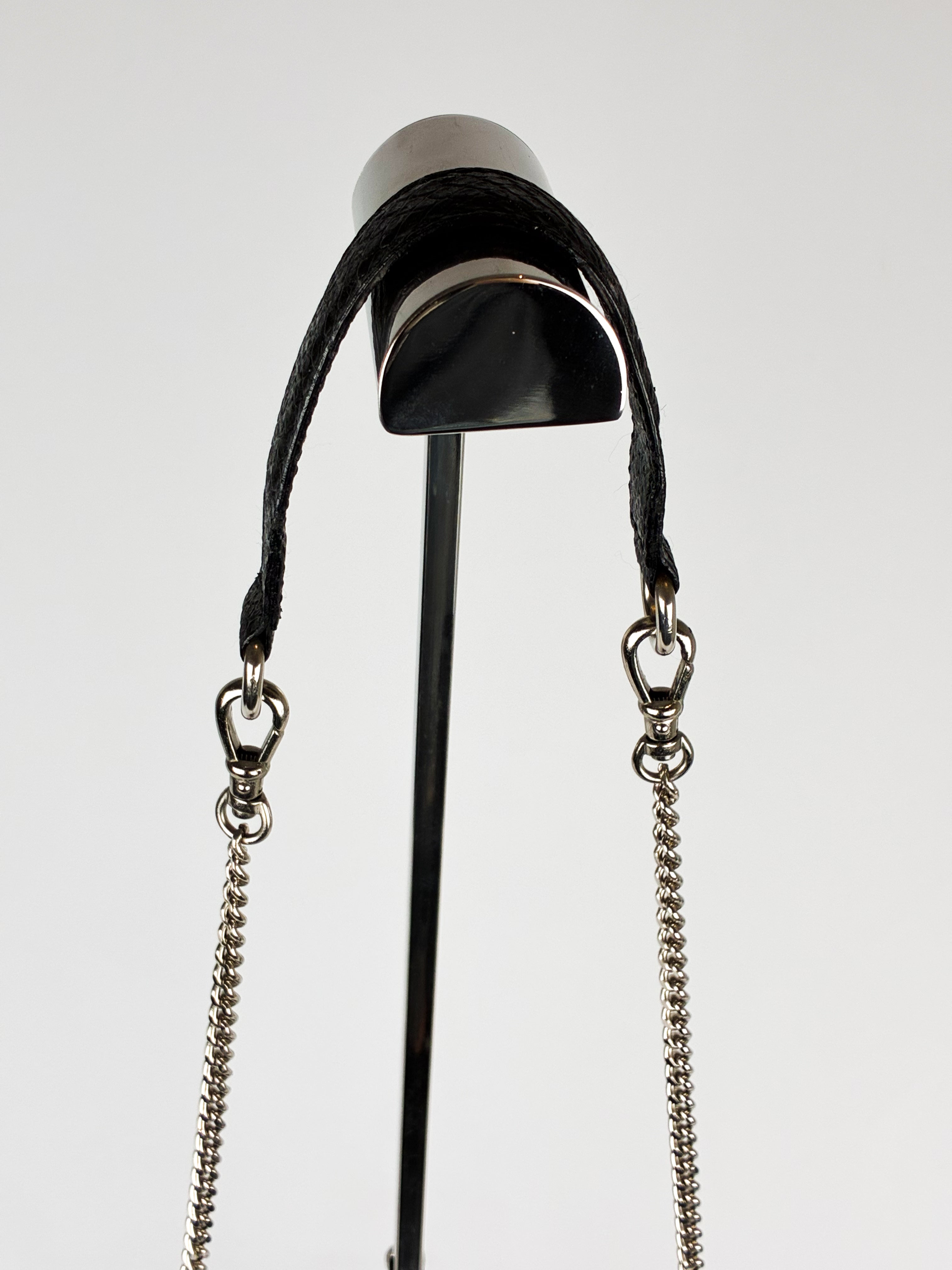 Mariella Burani 2000s Black Satin Leather Rosette Chain Shoulder Bag