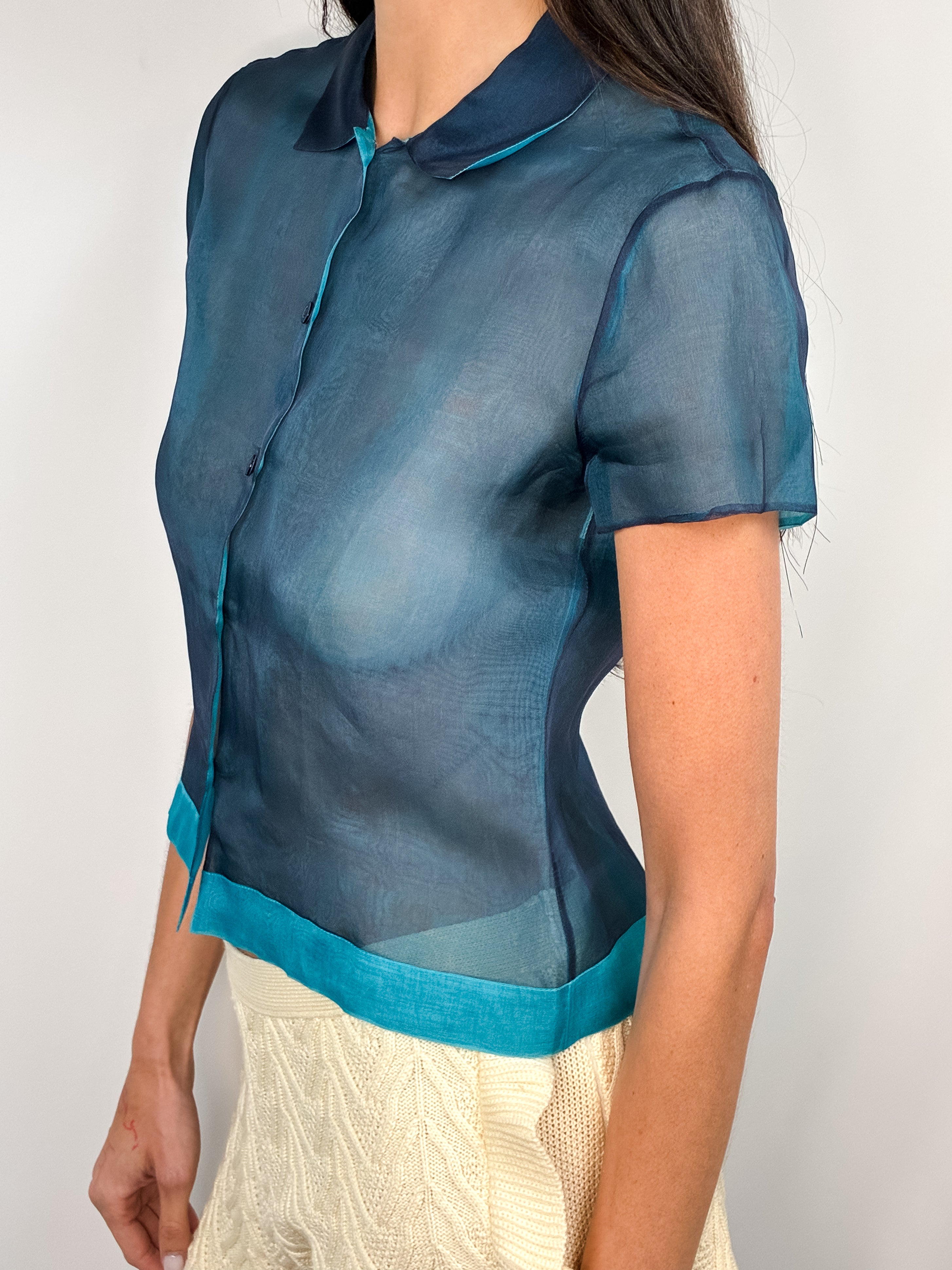 Gianfranco Ferré 2000s Teal Sheer Organza Blouse - S/M
