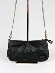 Mariella Burani 2000s Black Satin Leather Rosette Chain Shoulder Bag