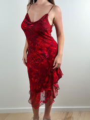 Giulia Valli 2000s Red Silk-Blend Beaded Midi Dress
