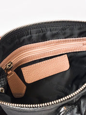 Mariella Burani 2000s Black Satin Leather Rosette Chain Shoulder Bag