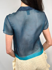 Gianfranco Ferré 2000s Teal Sheer Organza Blouse - S/M