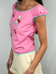 Voyage Passion 2000s Cherry Girl Rhinestone Applique Crop Top - XL