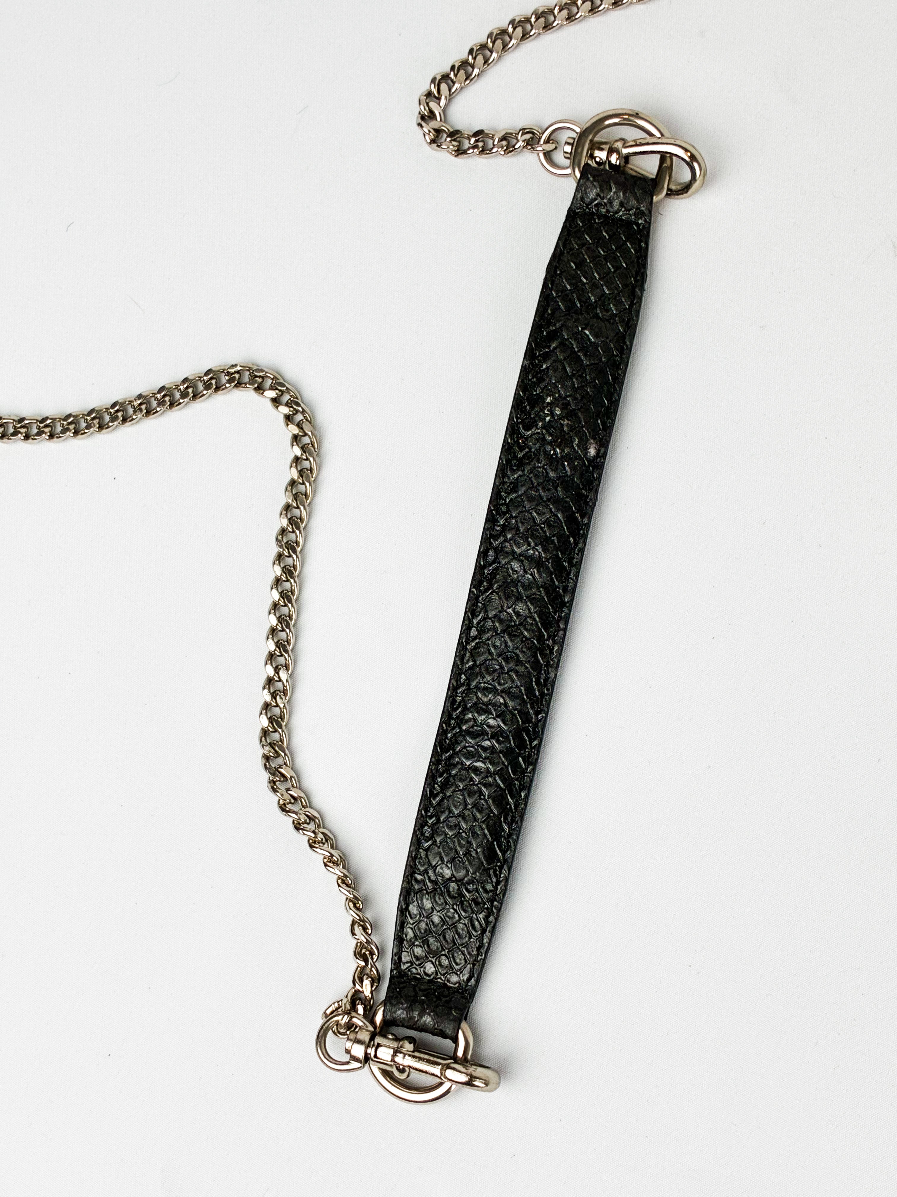 Mariella Burani 2000s Black Satin Leather Rosette Chain Shoulder Bag