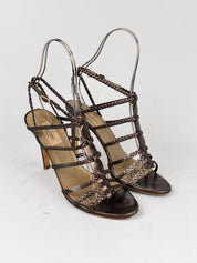 Valentino Garavani 2000s Bronze Braided Leather Cage Sandals - 38