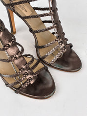 Valentino Garavani 2000s Bronze Braided Leather Cage Sandals - 38