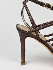 Valentino Garavani 2000s Bronze Braided Leather Cage Sandals - 38