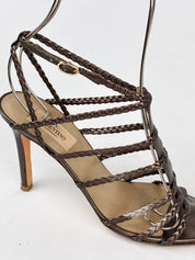 Valentino Garavani 2000s Bronze Braided Leather Cage Sandals - 38