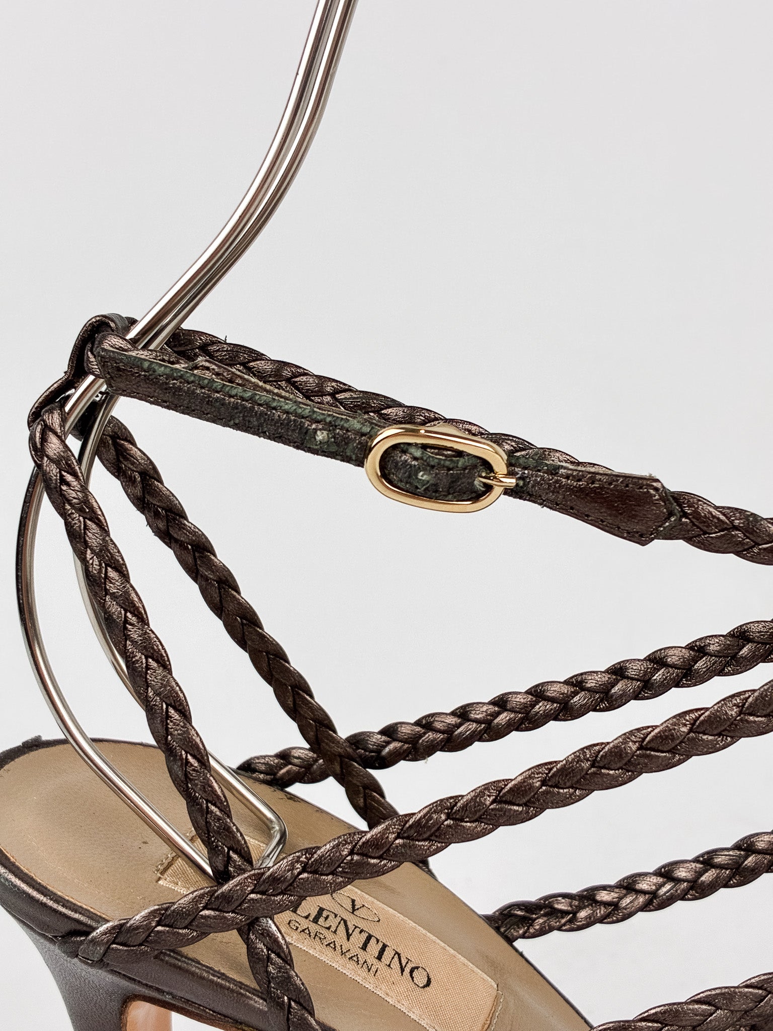 Valentino Garavani 2000s Bronze Braided Leather Cage Sandals - 38