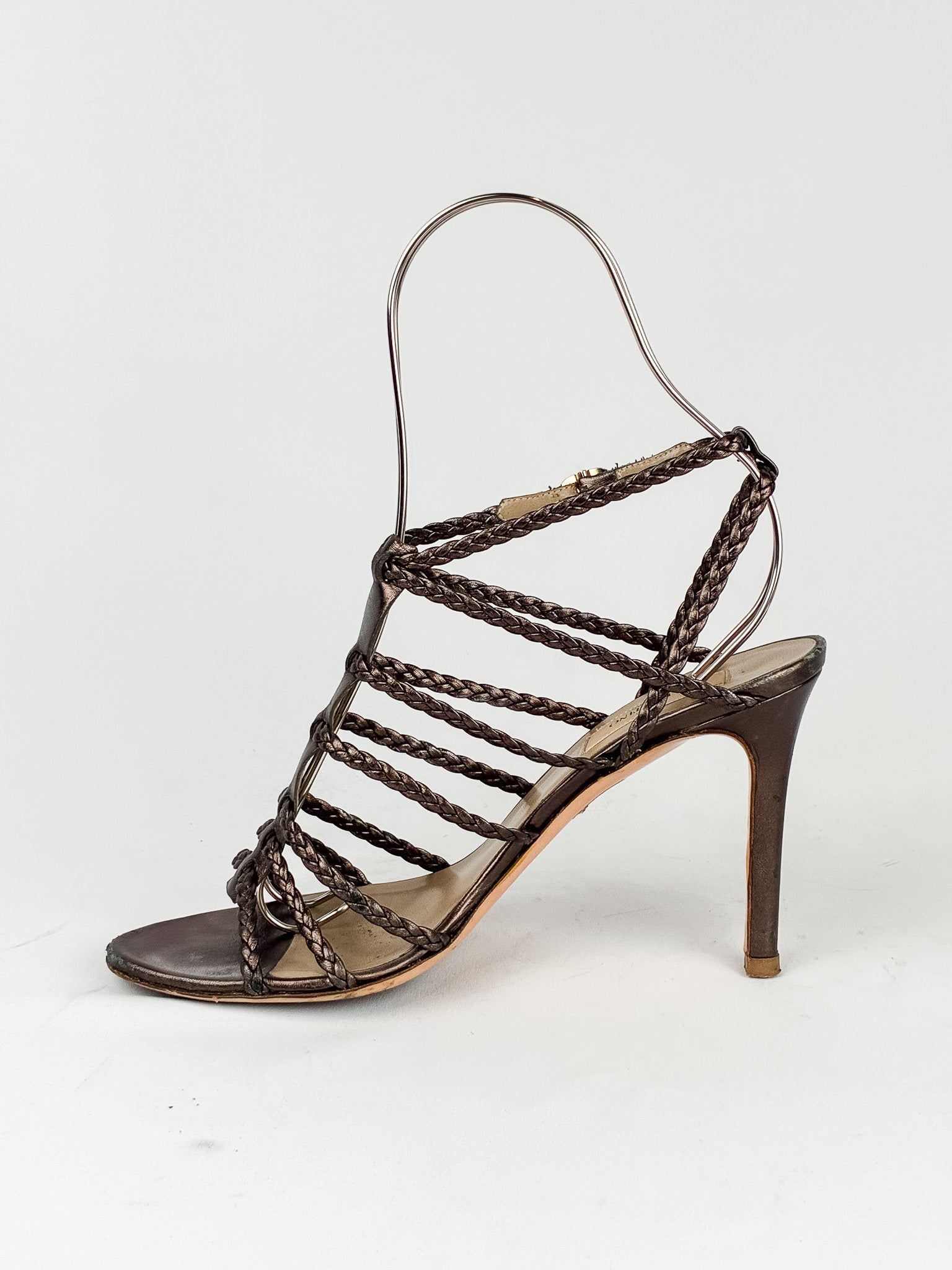 Valentino Garavani 2000s Bronze Braided Leather Cage Sandals - 38