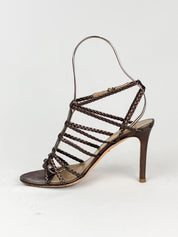 Valentino Garavani 2000s Bronze Braided Leather Cage Sandals - 38