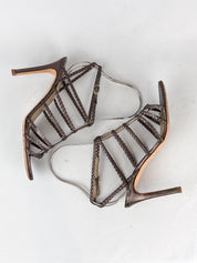 Valentino Garavani 2000s Bronze Braided Leather Cage Sandals - 38