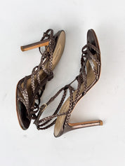 Valentino Garavani 2000s Bronze Braided Leather Cage Sandals - 38
