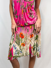 Class Roberto Cavalli 2000s Pink Floral Drop Waist Midi Dress