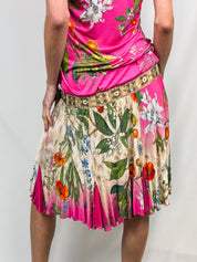 Class Roberto Cavalli 2000s Pink Floral Drop Waist Midi Dress