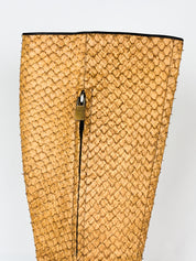 Krizia 2000s Tan Snakeskin Embossed Block Heel Knee High Boots - EU 37 / US 7