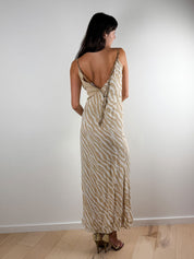 List Boutique Zebra Print Maxi Slip Dress with Ruffle Slit
