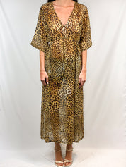 La Perla Leopard Print Sheer Maxi Kaftan Dress – L