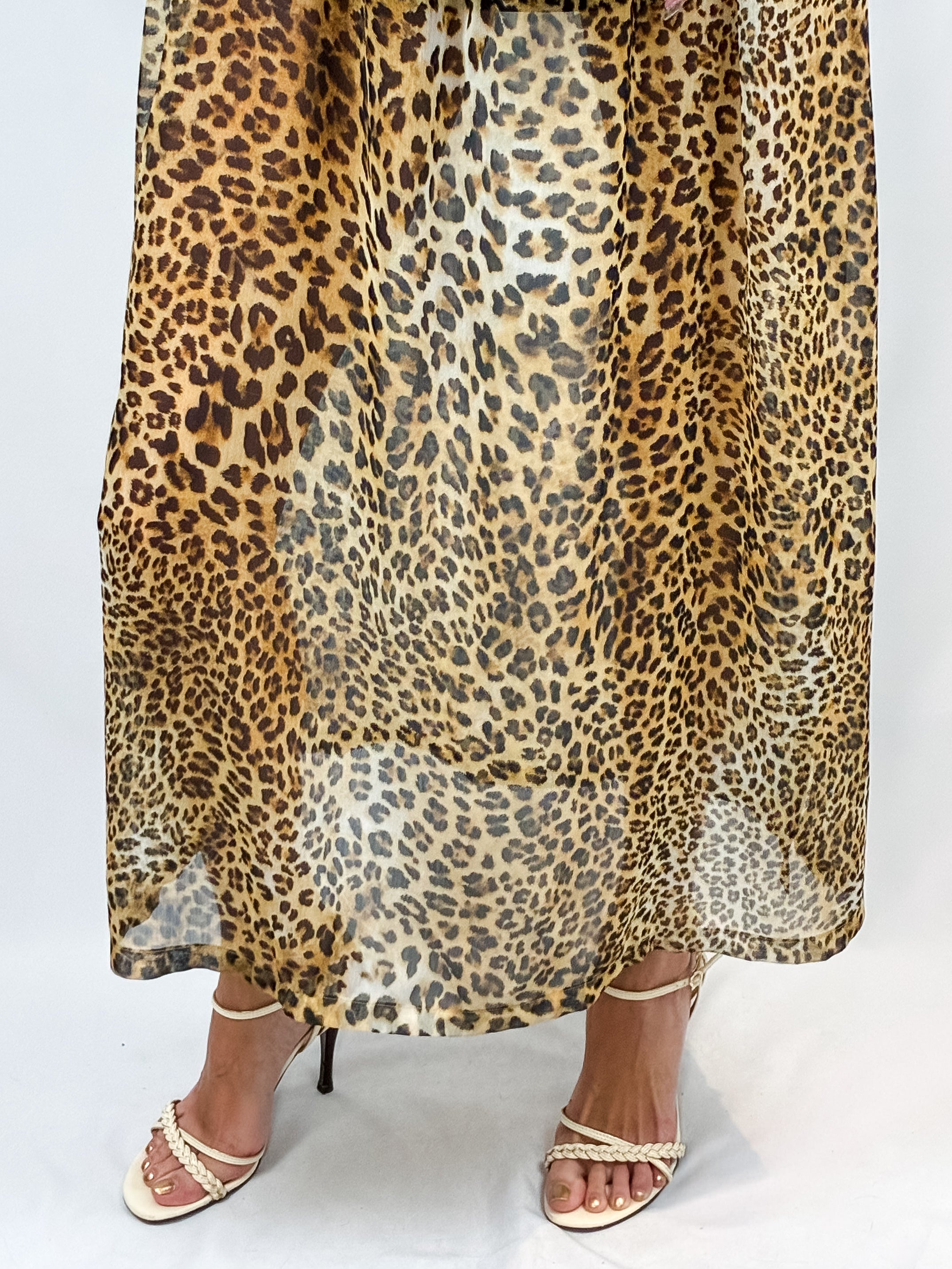 La Perla Leopard Print Sheer Maxi Kaftan Dress – L