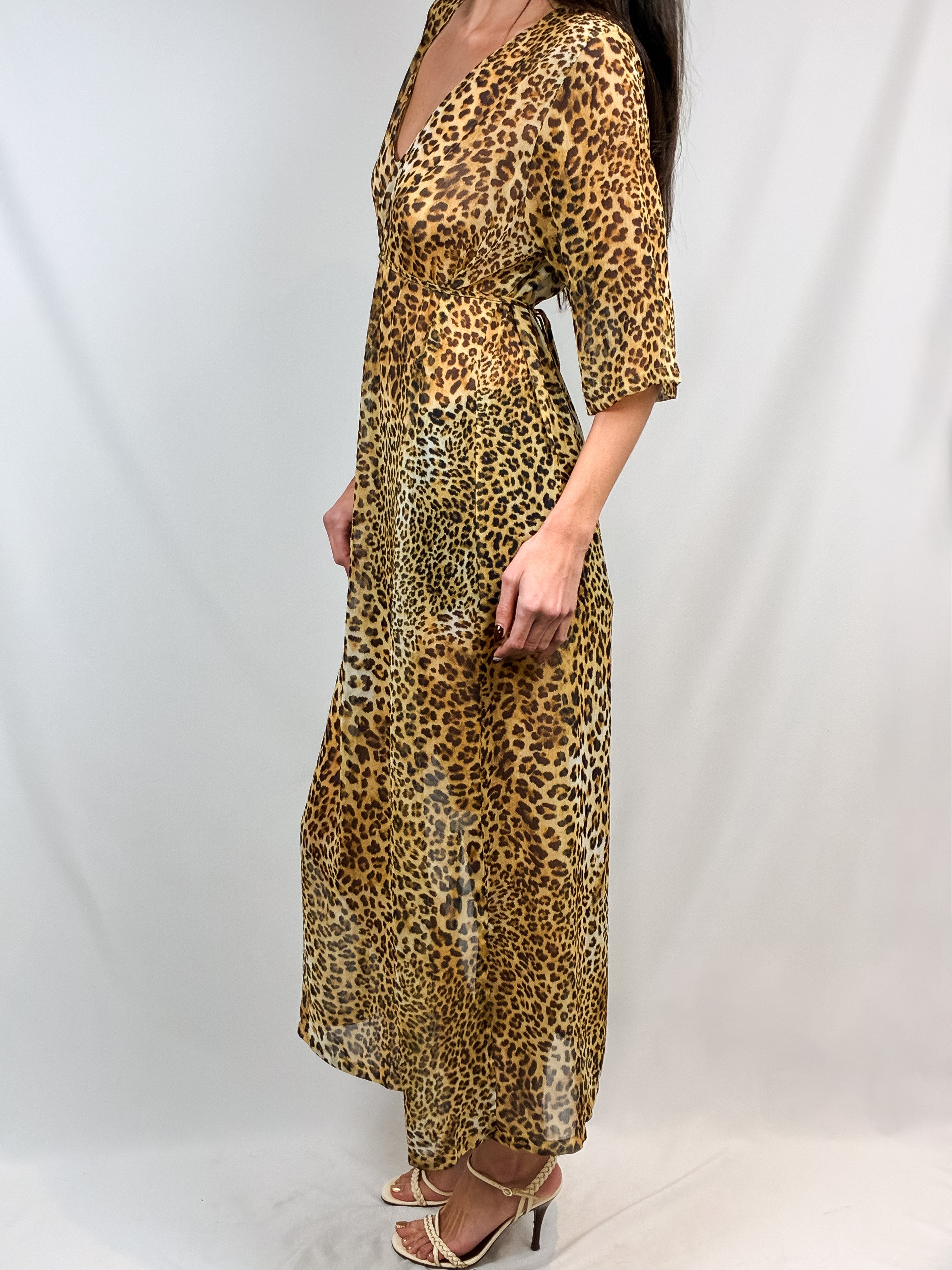 La Perla Leopard Print Sheer Maxi Kaftan Dress – L