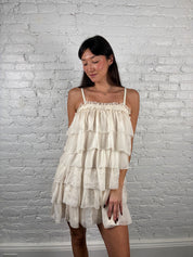 D&G 2000s Ivory Silk Tiered Mini Dress