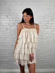 D&G 2000s Ivory Silk Tiered Mini Dress